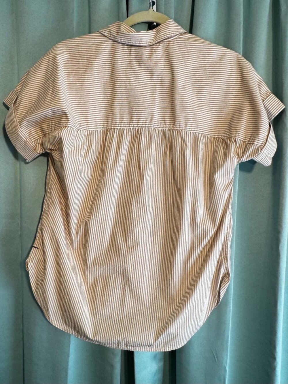 J.Crew Striped Popover Shirt Small Brown White Relaxed Fit Short Sleeve - Picture 2 of 5